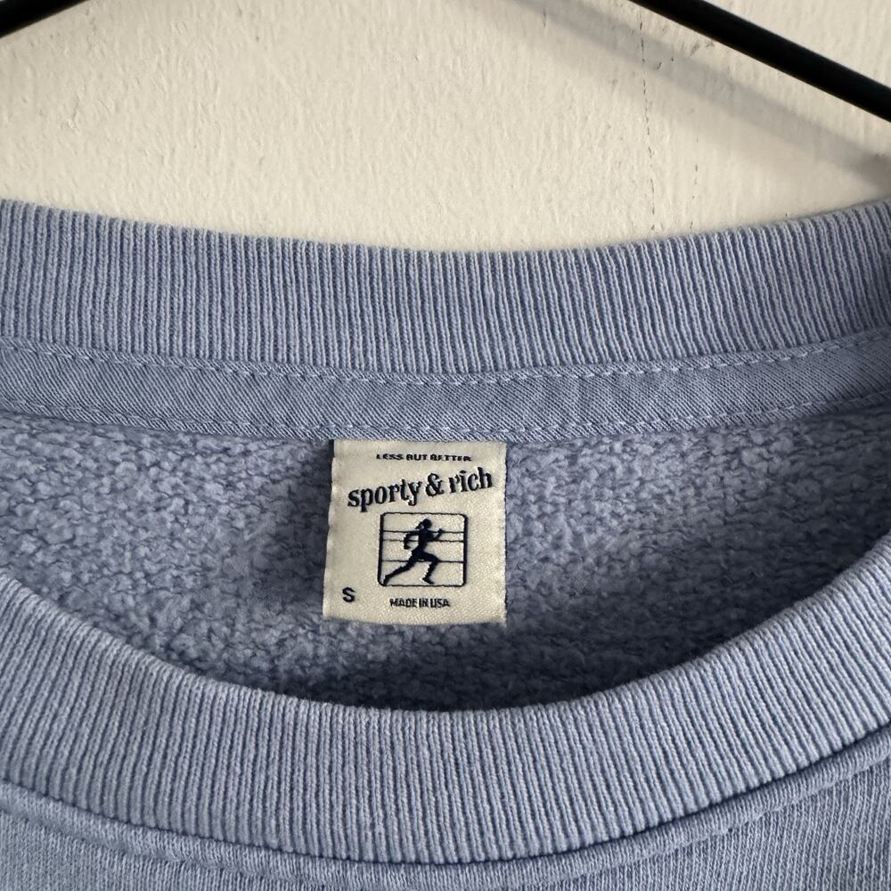 Sporty & Rich Hydrangea Blue Tennis Club Rizzoli Cropped Sweatshirt S - Picture 4 of 6